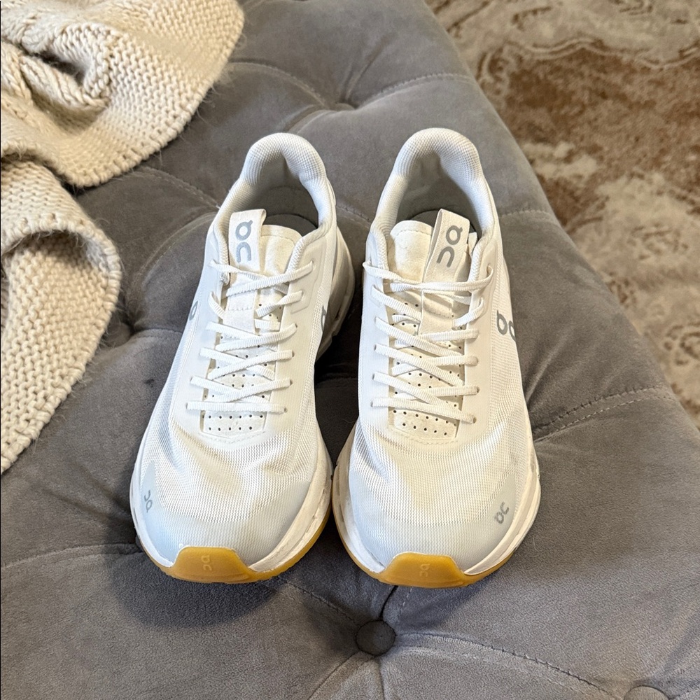 On Cloudtec White Sneakers with Gum Sole - Picture 2 of 5